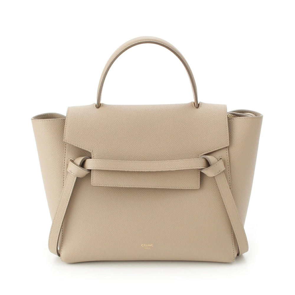 Celine Belt Bag Drummed Calfskin Shoulder Handbag Beige Cream